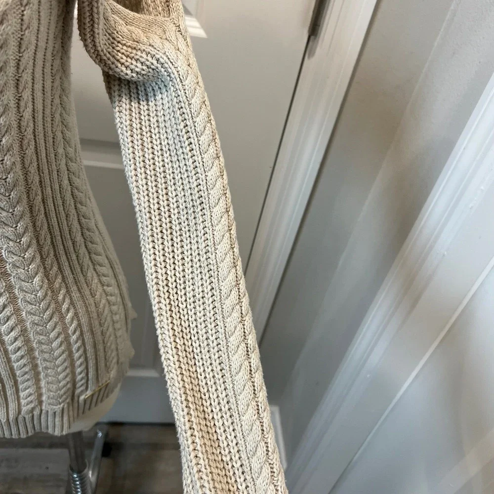 Michael Kors Womens Sweater Cold Shoulder Cable Knit Beige Size S